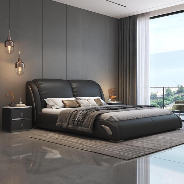 【並行輸入品】 HONGYISHI Black Modern Queen Size Genuine ...