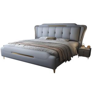 【並行輸入品】 DLCQIJI King Size Genuine Leather Wood Bed Upholstered Platform