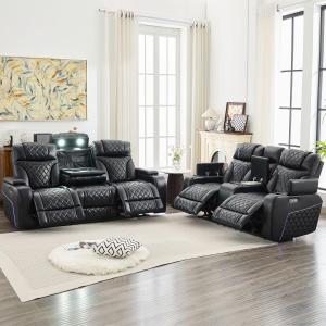 【並行輸入品】 TODRANI Power Reclining Sofa 2 Pcs Set with Power Headrest for L