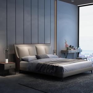 【並行輸入品】 LSIGHTUS Gray Modern Genuine Leather Wood Bed Upholstered Platfo