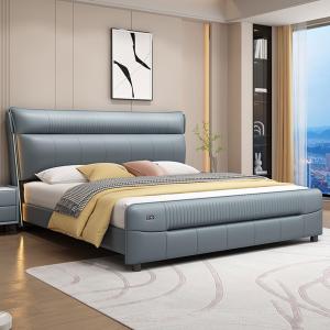 【並行輸入品】 LSIGHTUS Queen Size Genuine Leather Wood Bed Upholstered Platfor