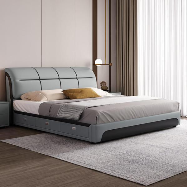 【並行輸入品】 HONGYISHI Gray Queen Size Genuine Leather ...