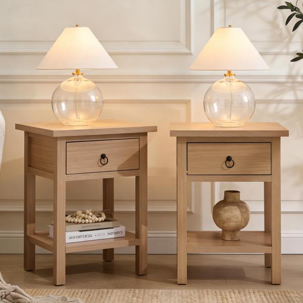 【並行輸入品】 Hanamako Nightstand Set of 2, Boho Bedside...
