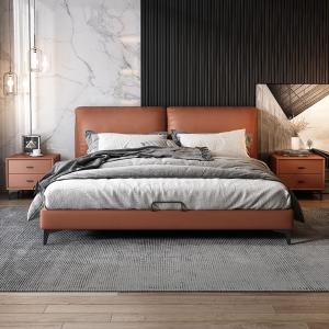 【並行輸入品】 DLCQIJI Brown Modern Queen Size Genuine Leather Wood Bed Upholst