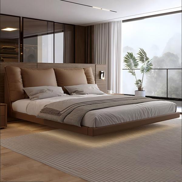 【並行輸入品】 DLCQIJI King Size Genuine Leather Wood Bed...
