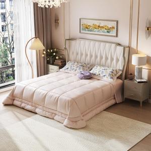 【並行輸入品】 LSIGHTUS Queen Size Genuine Leather Wood Bed Upholstered Platfor