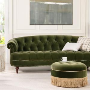 【並行輸入品】 Victorian Tufted Sofa, Olive Green Performance Velvet