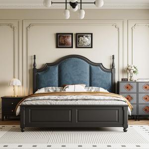 【並行輸入品】 HONGYISHI Mid Century Full Size Genuine Leather Wood Bed Upholst