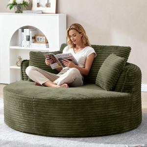 【並行輸入品】XOCN 特大ラウンドチェア ラウンジチェア 屋内用 53インチ コーデュロイ ボーンレス ラウンドチェア ふわふわ シングル デ