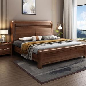 【並行輸入品】 HONGYISHI Brown Queen Size Genuine Leather Wood Bed Upholstered