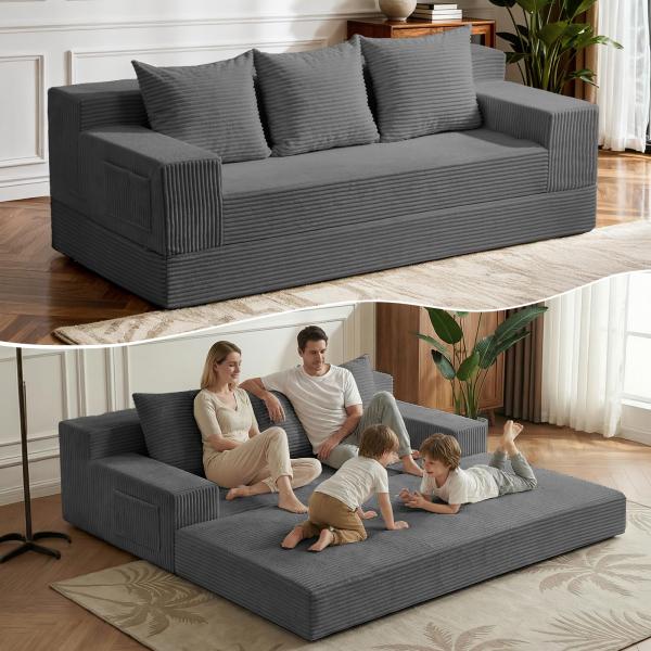 【並行輸入品】 Winzoo 2 in 1 Convertible Boneless Couch B...