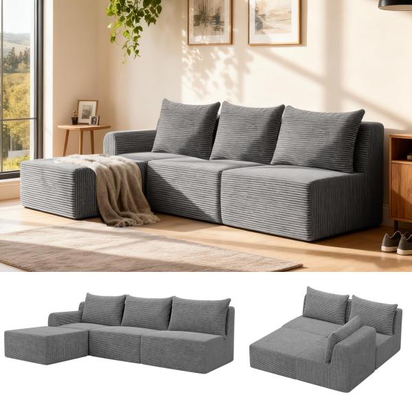 【並行輸入品】 JSLOVE Modular L Shape Sectional Sofa with...
