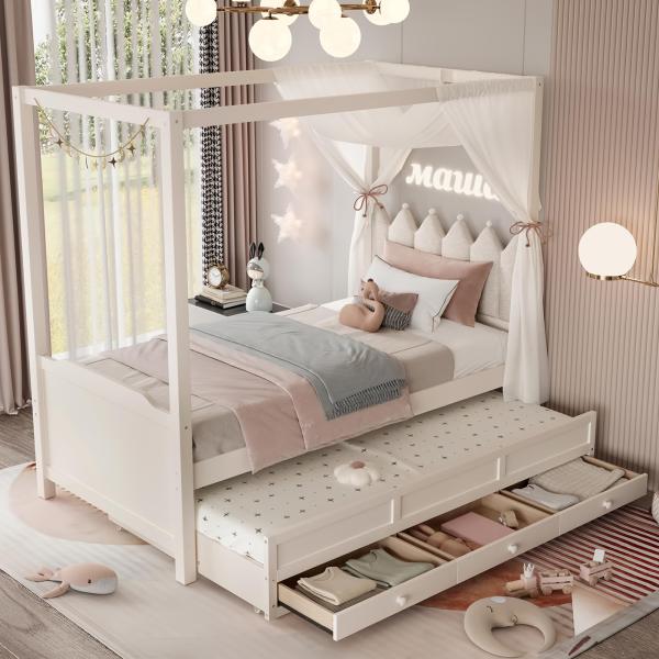 【並行輸入品】 MERITLINE Twin Size Upholstered Canopy Bed...