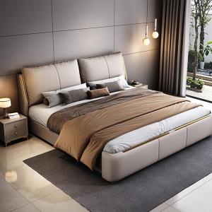 【並行輸入品】 LSIGHTUS Gray Queen Size Genuine Leather Bed Upholstered Platfor