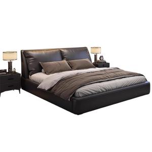 【並行輸入品】 LSIGHTUS Black Queen Size Genuine Leather Wood Bed Upholstered P
