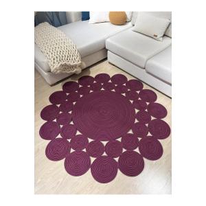 【並行輸入品】 Round Jute Rug 90x90cm Daisy Flower Design Bohemian Style Handwo
