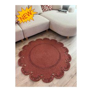 【並行輸入品】 Jute Rug Round 90x90cm Multicolor Bohemian Style Handwoven Area