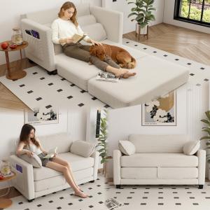 【並行輸入品】 2 in 1 Folding Convertible Sofa Bed, 51 Inch Corduroy Loveseat S