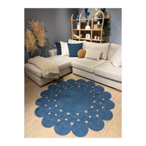 【並行輸入品】 Round Jute Rug 120x120cm Daisy Flower Design Bohemian Style Hand