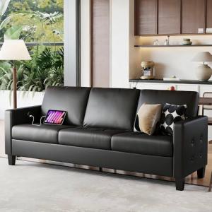 【並行輸入品】 STHOUYN 73” Black Faux Leather Sofa Couch, Modern Comfy Office 3