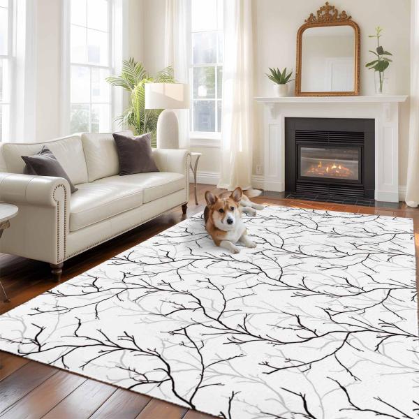 【並行輸入品】 White Tree Branch Large Area Rugs 6x9 ft R...
