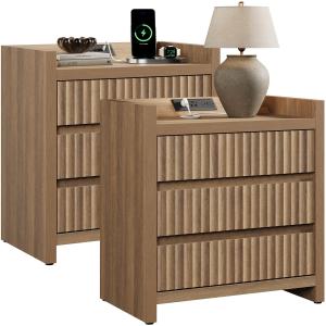 【並行輸入品】SICOTAS ナイトスタンド 2個セット 充電ステーション付き USB Cポート 高さ26インチ 溝付きナイトスタンド 大型 3