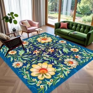 【並行輸入品】 Elegant Exotic Bohemian Square Rug Vintage Botanical Floral Deco