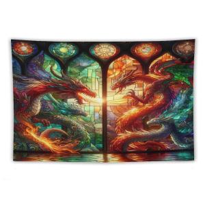 【並行輸入品】 Focusbrite Stained Glass Dragon Tapestry,Geometric Abstract Art