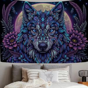 【並行輸入品】 DLERFLOVR Mandala Wolf Head Tapestry Blue Purple Wall Tapestries