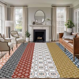 【並行輸入品】 Rectangle Rug 9x12Ft Bohemian Geometric Stripes Soft Indoor Thro