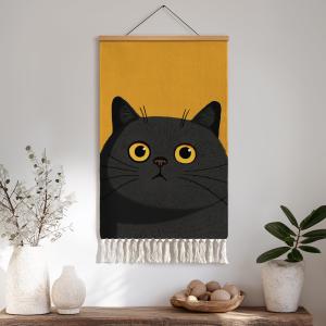 【並行輸入品】 JveeLinn Cute Black Cat Wall Hanging Tapestry with Tassels, Funn