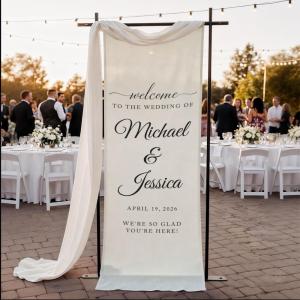 【並行輸入品】 Custom Fabric Wedding Welcome Sign, Personalized Cotton Linen We