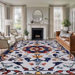 【並行輸入品】 Bohemian Floral 8'x10' Large Area Rugs, Vintage Boho Ethnic Farm