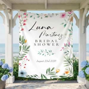 【並行輸入品】 Bridal Shower Backdrop Personalized with Name Date, Elegant Flor