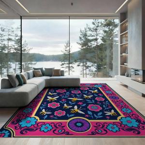 【並行輸入品】 ODIKA 9'x12' Washable Flatwoven Rug, Blue Bohemian Stain Resista