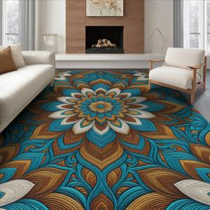 【並行輸入品】 ODIKA 6'x9' Washable Flatwoven Rug, Copper Bohemian Floral Stain