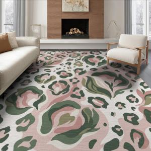 【並行輸入品】 ODIKA 8'x10' Washable Bohemian Leopard Print Large Rug, Sage Gre