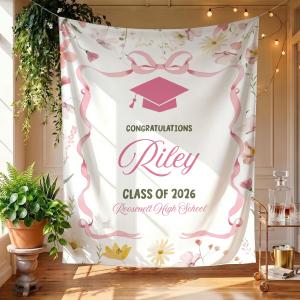 【並行輸入品】 Personalized Bow Graduation Backdrop, Custom Name Class of 2026