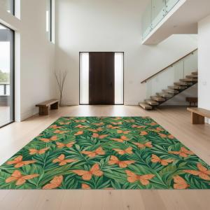 【並行輸入品】 Design&I 9'x12' Easy Clean Bohemian Butterfly Massive Rug, Green