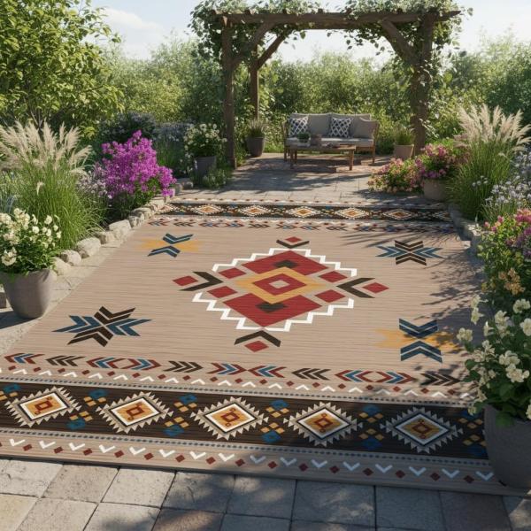 【並行輸入品】 Southwestern Outdoor Rug 8x10 Waterproof N...