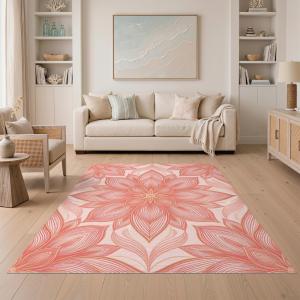 【並行輸入品】 ODIKA 5'x7' Washable Bohemian Lotus Area Rug, Pink Non Shedding