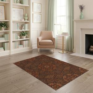 【並行輸入品】 ODIKA 4'x6' Washable Bohemian Floral Accent Rug, Brown Non Shedd