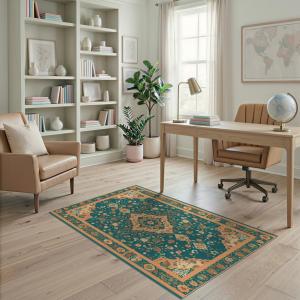【並行輸入品】 ODIKA 4'x6' Washable Bohemian Floral Area Rug, Orange Flatwoven