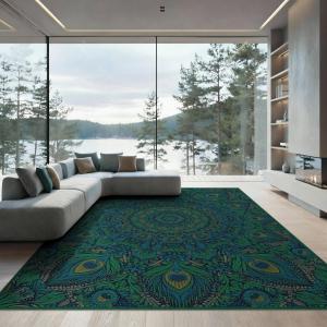 【並行輸入品】 ODIKA 9'x12' Washable Bohemian Floral Oversized Rug, Green Non S