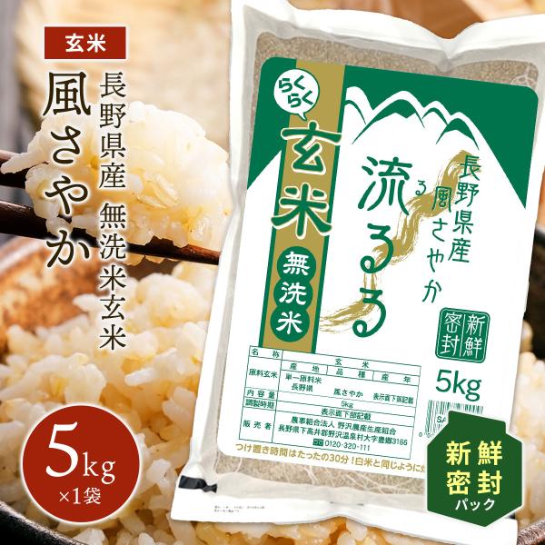 玄米 5kg 無洗米 送料無料 お米 備蓄 風さやか 長野県産 野沢農産 長期保存 令和7年産 流る...