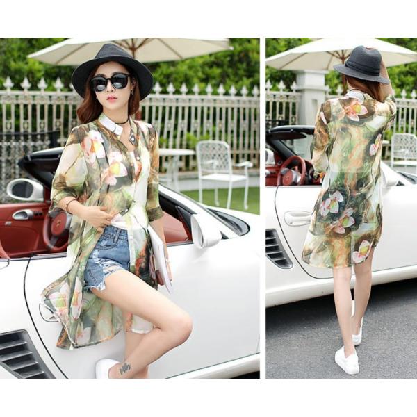 ガウン カーディガン ロング 透け 柄 レディース