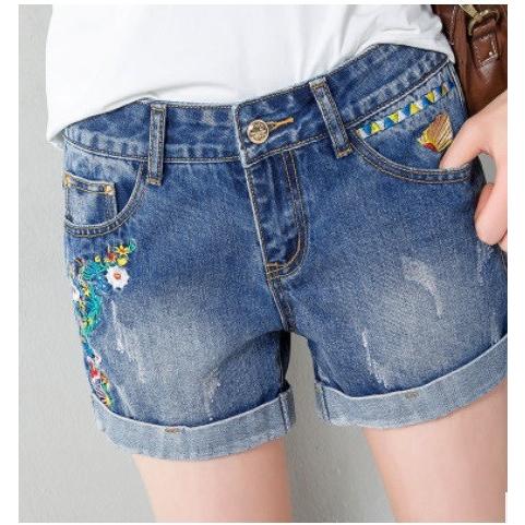 ショートパンツ  レディース デニム デニムパンツ ショーパン 刺繍 ブルー パンツ ショート デニ...
