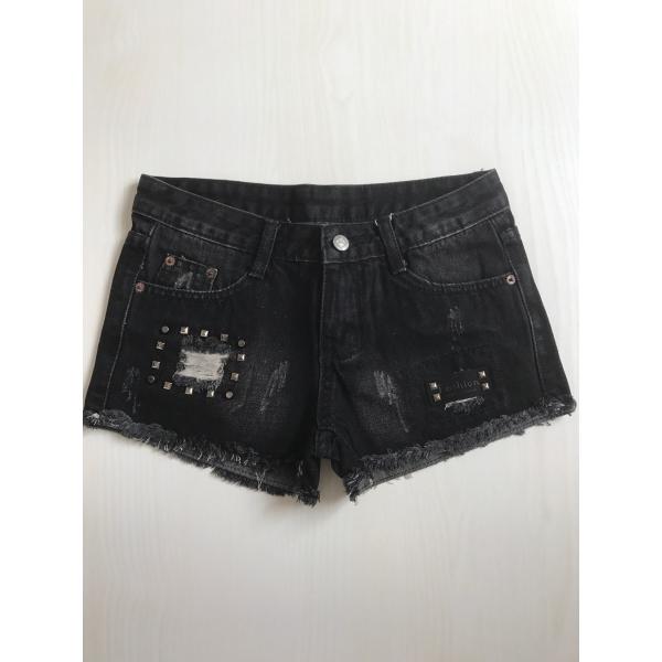 デニム ショートパンツ ダメージ ブラックデニム デニムショートパンツ スタッズ ミニ レディース ...