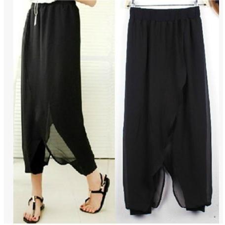 パンツ シフォンパンツ レディース ボトムス ワイドパンツ リゾート 体型カバー モノトーン サルエ...