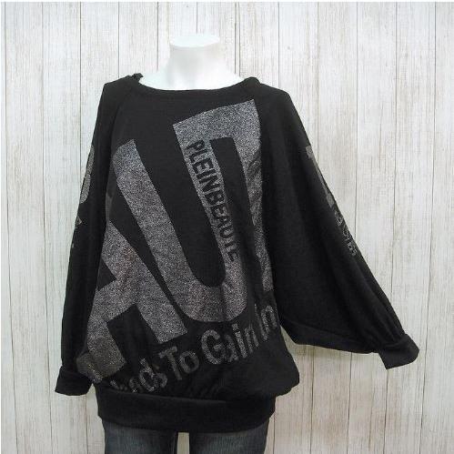 パーカー ニットソー ドルマン ラメ プリント ビッグサイズ プルオーバー レディース トップス 体...